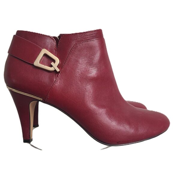 Vince Camuto Red Leather Ankle Booties US 10 EU 42 Heel Boots Mob Wife Pointed - Picture 1 of 7